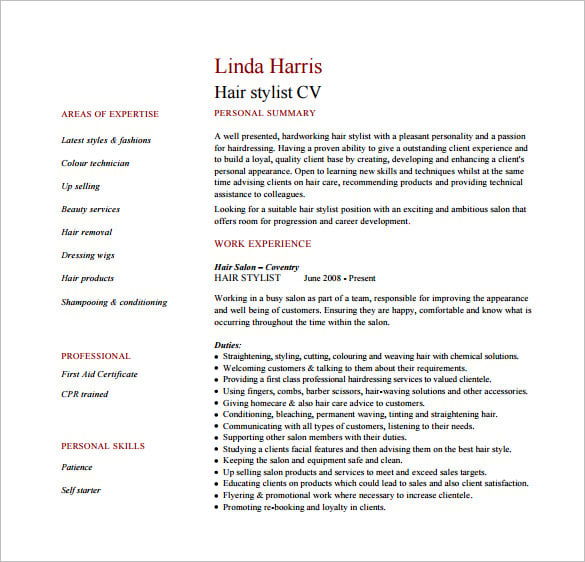 creative hair stylist resume free pdf template
