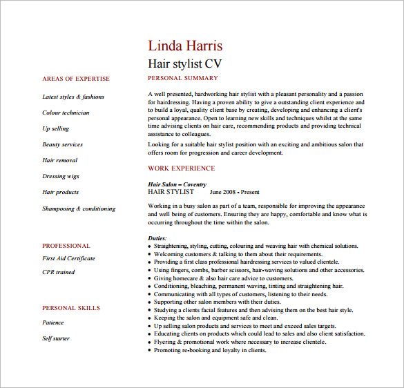 8 Hair Stylist Resume Templates DOC Excel PDF