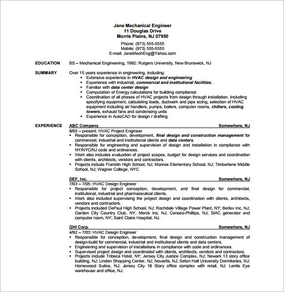 HVAC Resume Template 13+ Word, Excel, PDF Format Download!