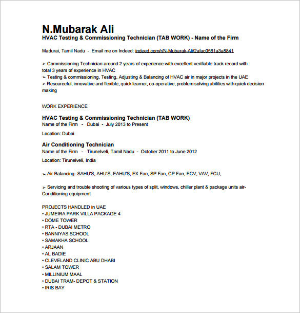 HVAC Resume Template 13+ Word, Excel, PDF Format Download!