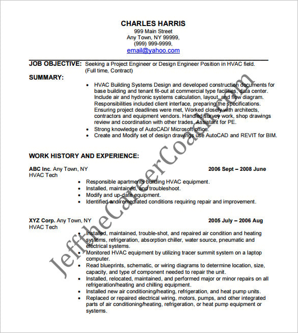 entry level hvac resume free pdf download