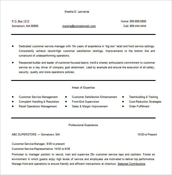 free customer service manager resume word download