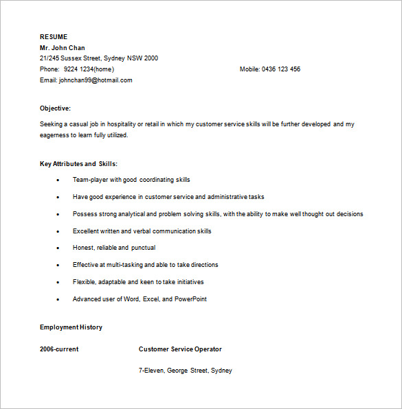 10+ Customer Service Resume Templates - DOC, PDF, Excel ...