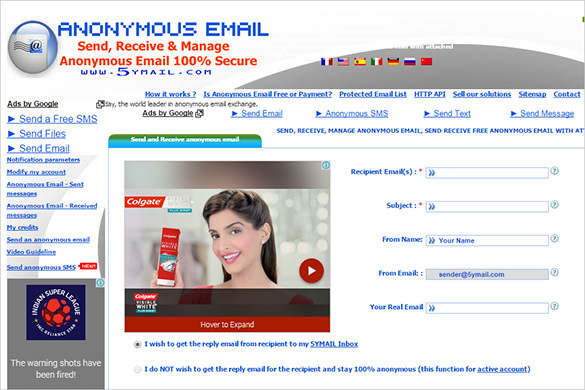 ymail anonymous email sender