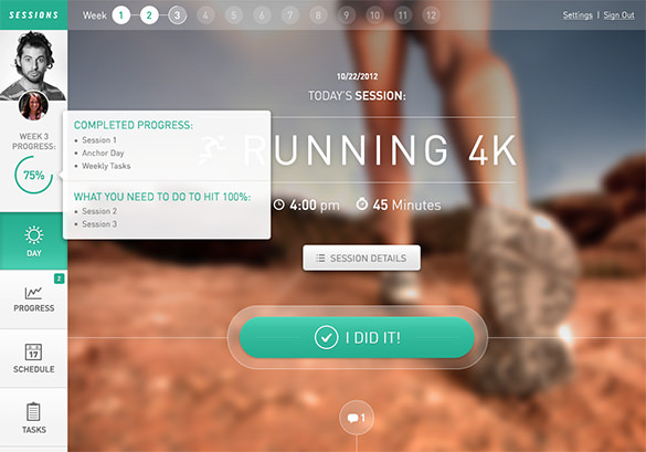 fitness web app sessions dashboard design