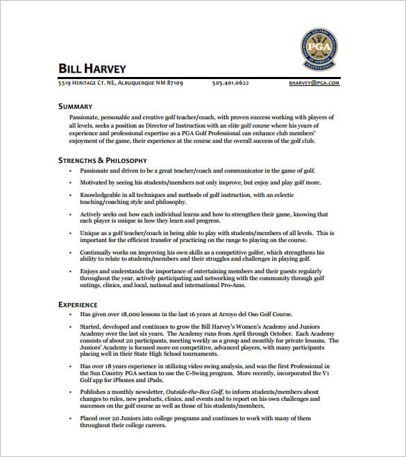 best golf caddy resume pdf free template