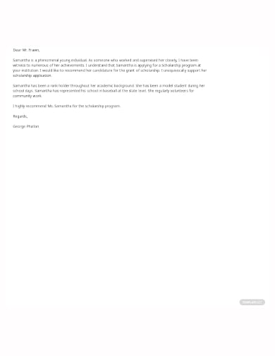 academic recommendation letter template for scholarship