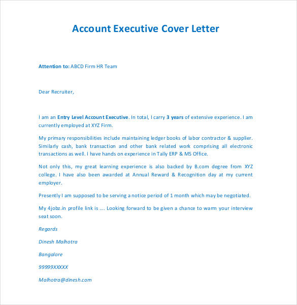 account executive cover letter template