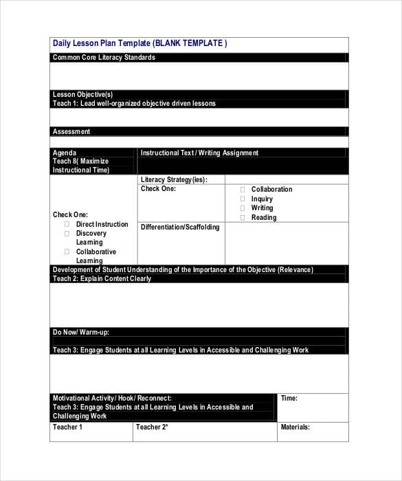 blank daily lesson plan template pdf