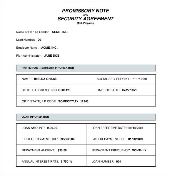 blank promissory note security agreement template