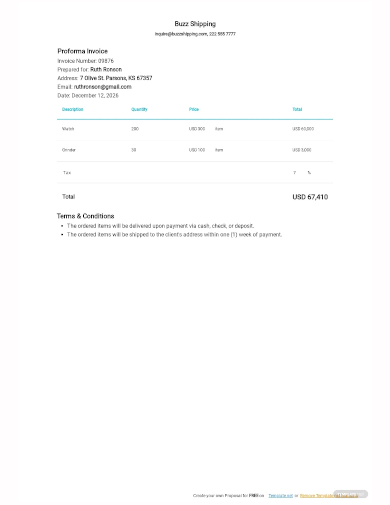 blank shipping proforma invoice template