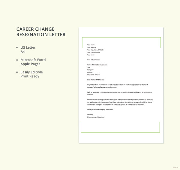 career change resignation letter template1