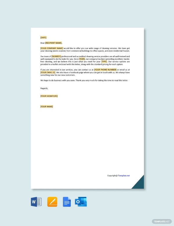 cleaning service offer letter template