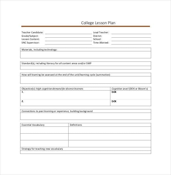 college lesson plan template pdf