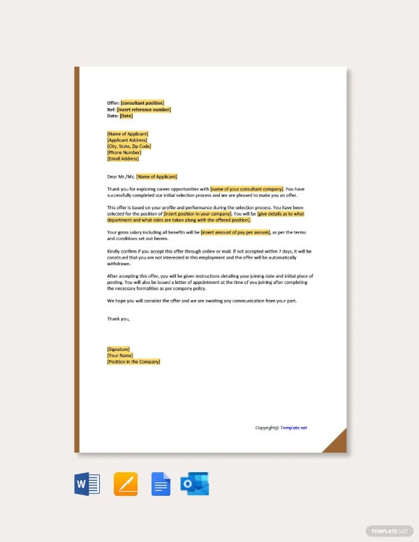 consultant offer letter template