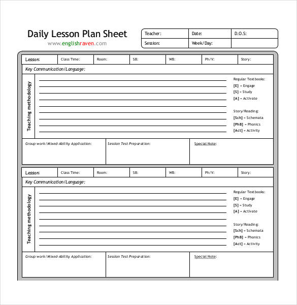 daily lesson plan sheet