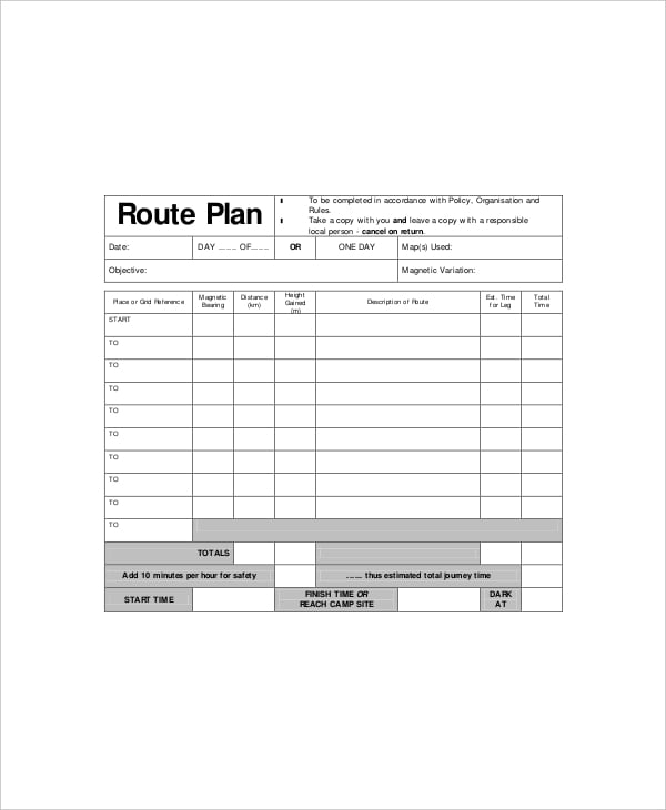 daily route plan template