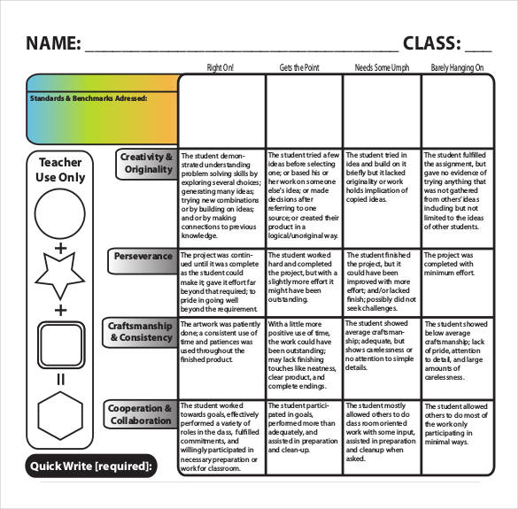 presentation rubric excel