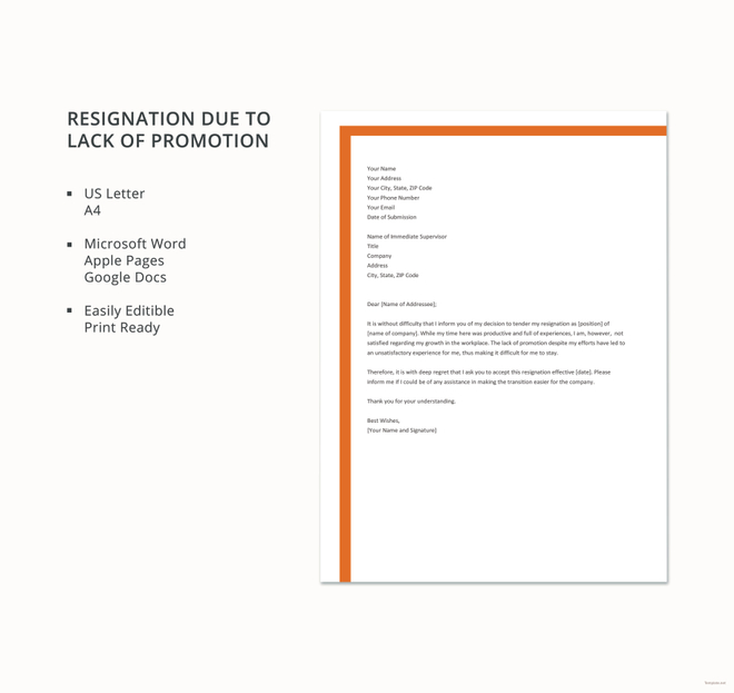 Employee Resignation Letter Due to Lack of Promotion