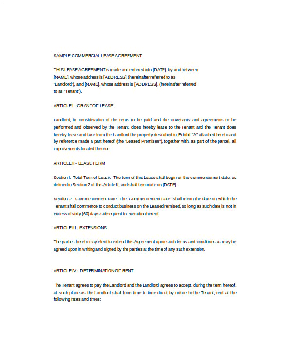 example commercial lease agreement