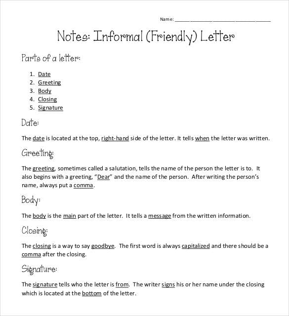 example of a informal friendly letter