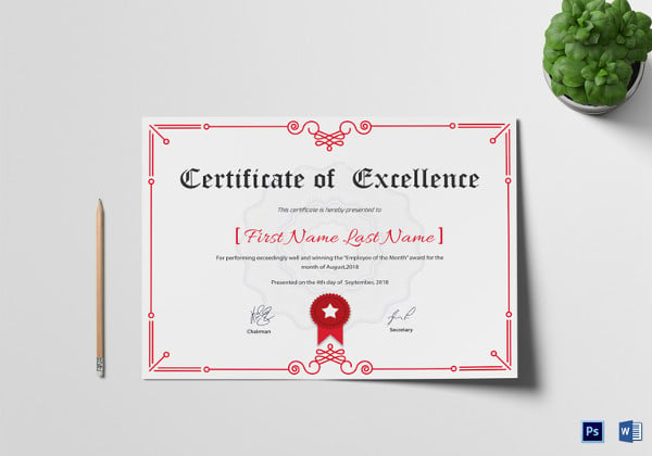 excellence corporate certificate template