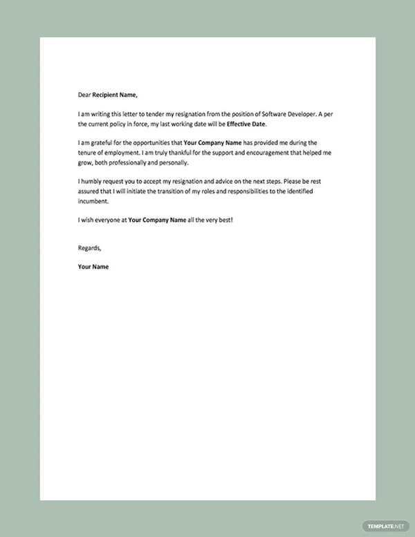 formal resignation letter template
