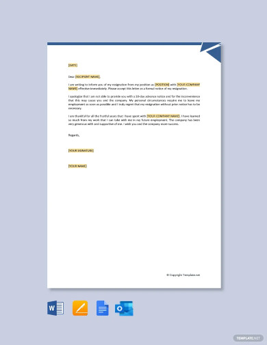 Notice of Resignation Letter Template - 20+ Free Word, Excel, PDF ...
