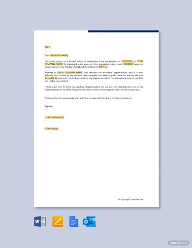 Notice of Resignation Letter Template - 20+ Free Word, Excel, PDF ...