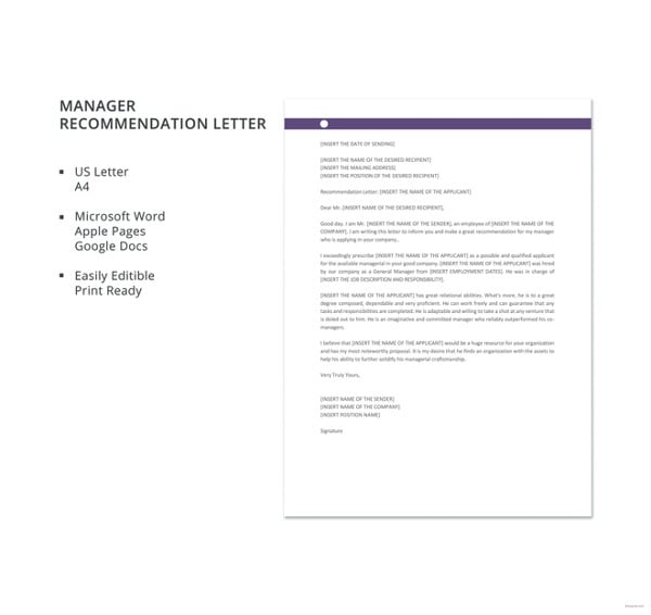 free-manager-recommendation-letter-template
