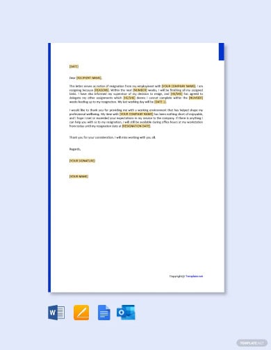 free resignation letter with notice period template