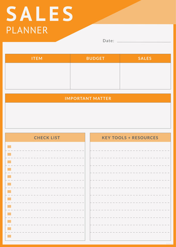 free sales planner template