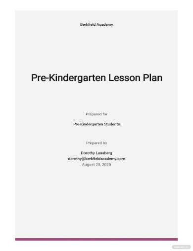 free sample pre kindergarten lesson plan template