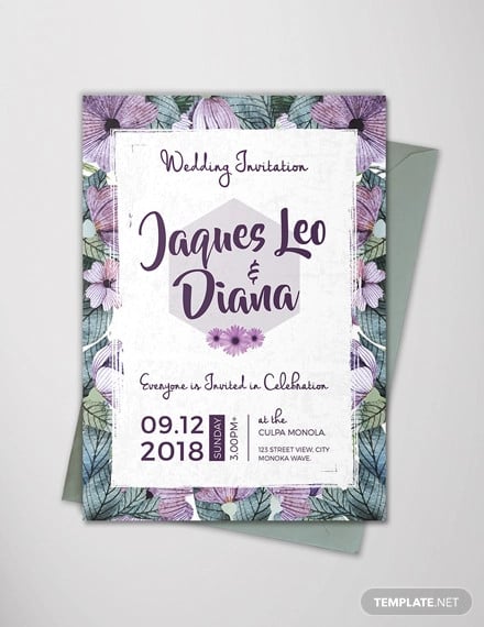 free watercolor flowers wedding invitation template