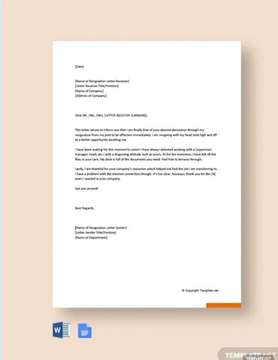 10+ Funny Resignation Letter Templates in Google Docs | Word | Outlook ...