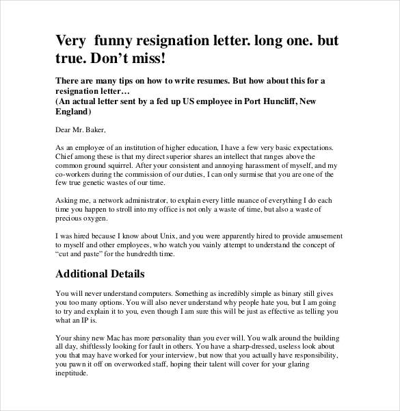 funny resignation letter free pdf format