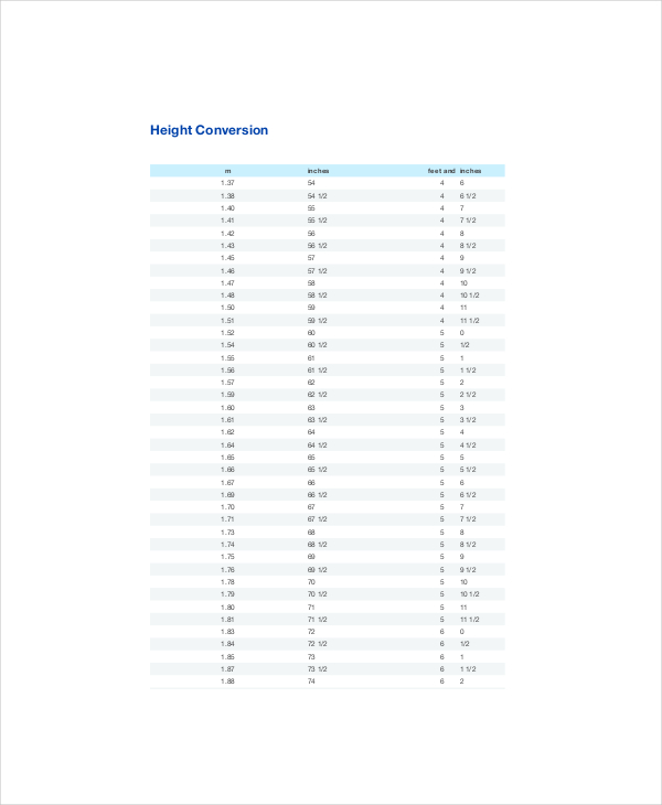 Free Printable Height Conversion Chart