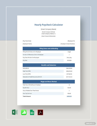 hourly paycheck calculator template