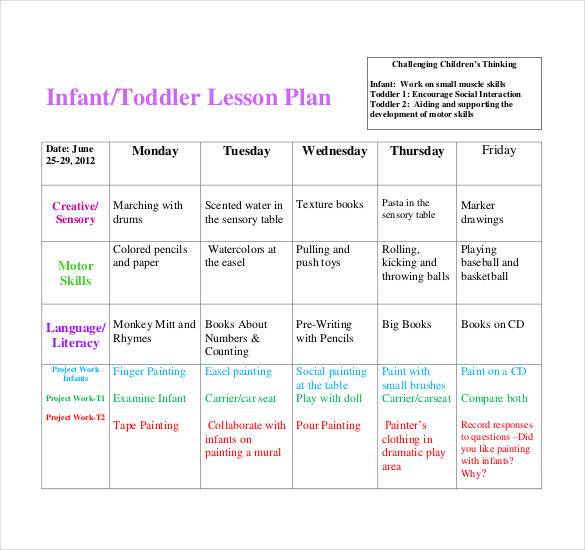 Printable Infant Lesson Plan Template Printable Templates Free