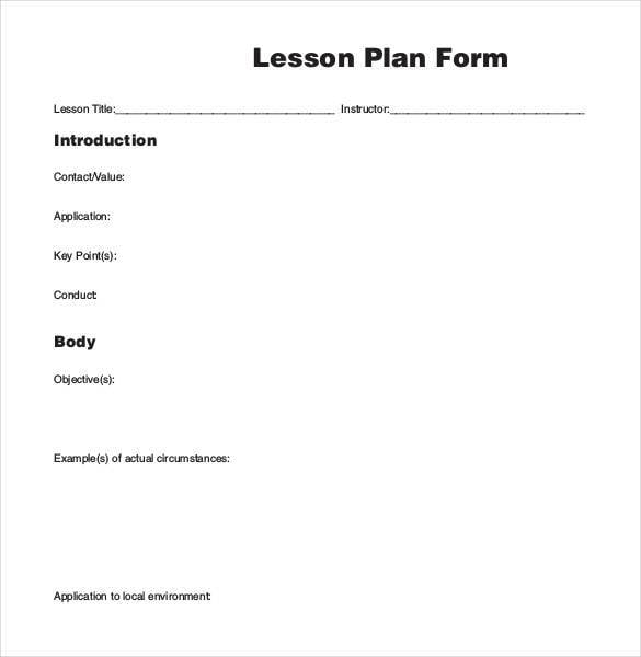 lesson plan form template