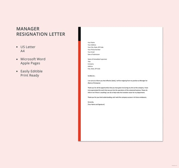 manager resignation letter template