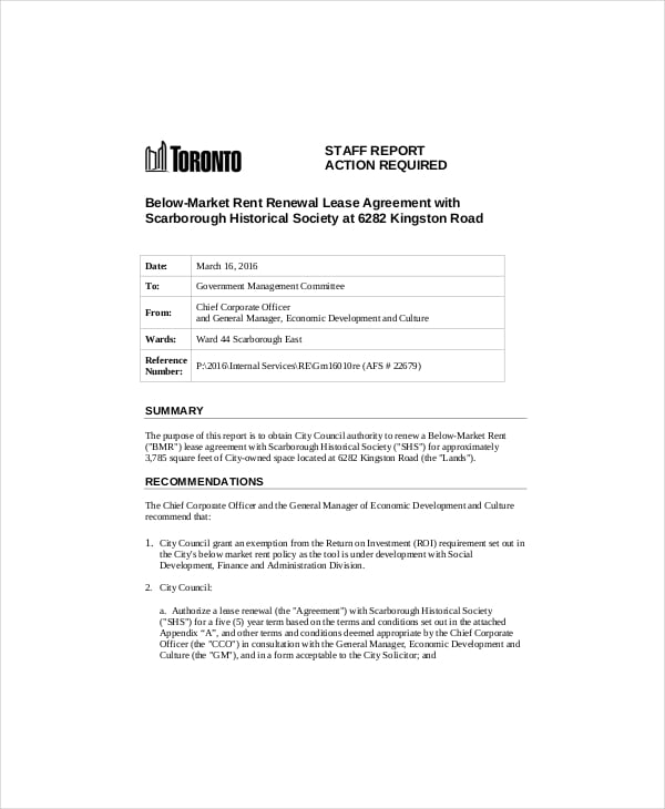 market rent renewal lease agreement