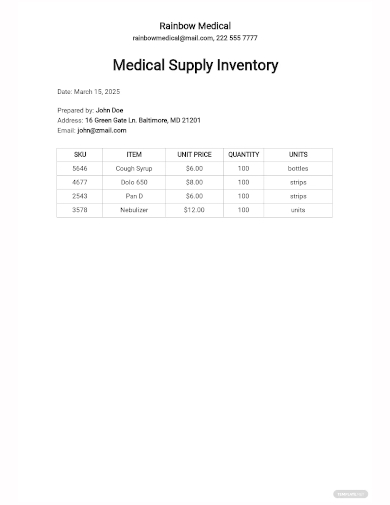 medical supply inventory proforma template