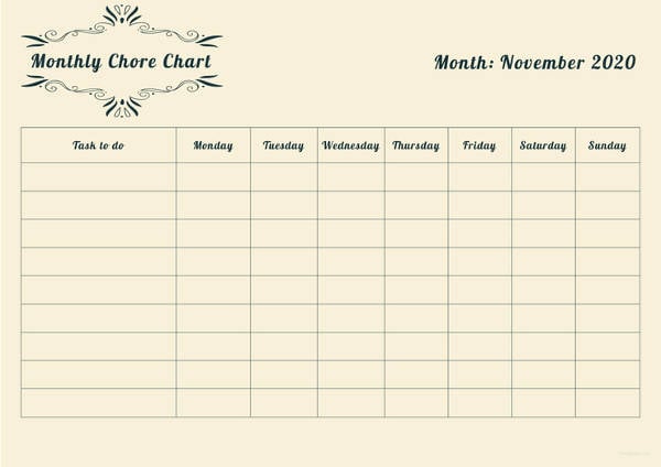 monthly chore chart template