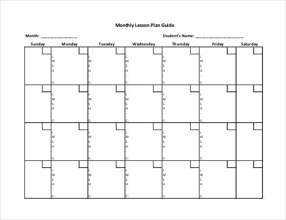 Monthly Lesson Plan Template Free PDF Template