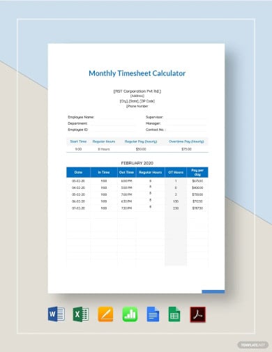monthly timesheet calculator template