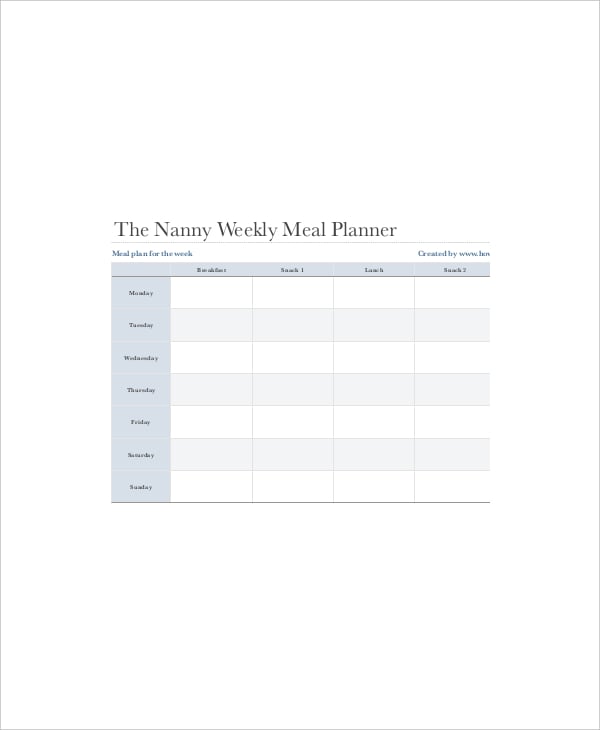 nanny daily meal planner