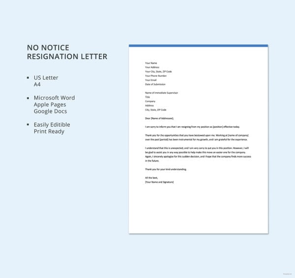 no notice resignation letter template1