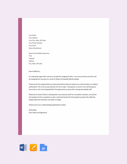 11+ Sample Nursing Resignation Letter Templates - PDF, DOC