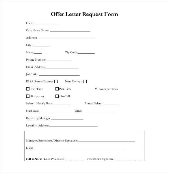 offer letter request form
